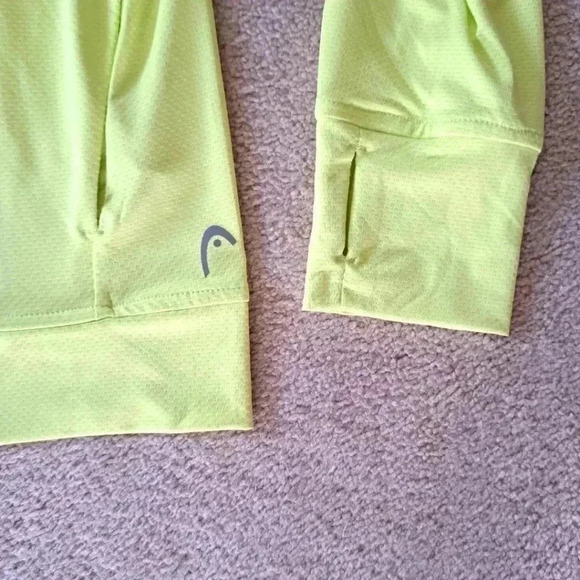 ❤️ Head Hoodie Cool Down Lightweight Large Bright Yellow Stretch Zip Active Top - Picture 14 of 15